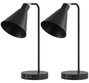 Set di 2 Lampade da Tavolo Moderne 30x15x40,5 cm con Porte USB Attacco E27 in Acciaio Nero