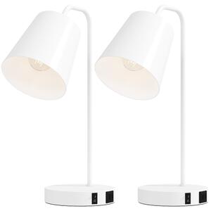 Set 2 Lampade da Tavolo Moderne con Porte USB Attacco E27 in Acciaio Bianco