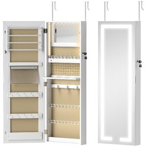 Armadietto Portagioie da Parete o Porta 37x10,5x108 cm Specchio Interno e Luci LED con Serratura e Chiave in MDF Bianco