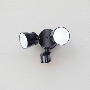 LUTEC Faretto da esterno a LED con sensore SHRIMP II nero 12W 2 lampadine IP44, Nero, Plastica, Applique da esterni