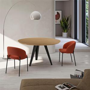 Tavolo Rotondo Top Rovere Impiallaciato crudo Gambe Metallo Diametro130x h76 cm-Peso 48 kg Fino a 6 persone