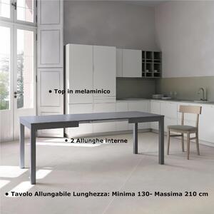 Tavolo Allungabile, Top in melaminico Grigio Scuro Gambe in Legno Massello Dimensioni 80x130 Max 210x h76 cm, peso kg 27 Fino a 8 persone colore Grigio Scuro