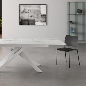 Tavolo Allungabile, Top in Ceramica bianco Opaco Gambe in Metallo Bianco, Dimensioni 80x140 Max 200x h76 cm, peso kg 83 Fino a 8 persone colore Marmo bianco