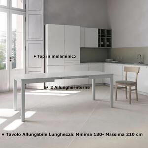 Tavolo Allungabile, Top in melaminico Grigio Chiaro Frassino Gambe in Faggio Massello Dimensioni 80x130 Max 210x h76 cm, peso kg 27 Fino a 8 persone colore Grigio chiaro