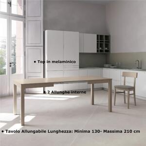 Tavolo Allungabile, Top in melaminico Tortora, Gambe in Legno Massello Dimensioni 80x130 Max 210x h76 cm, peso kg 27 Fino a 8 persone colore Tortora