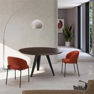 Tavolo Rotondo Top Rovere Impiallaciato Termocotto Gambe Metallo Diametro130x h76 cm-Peso 48 kg Fino a 6 persone colore scuro