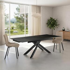 Tavolo Allungabile, Top in Ceramica Nero Opaco Gambe in Metallo nere Dimensioni 80x140 Max 200x h76 cm, peso kg 83 Fino a 8 persone colore Marmo Nero