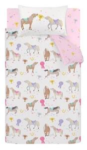 Set copripiumino e federa da bambini rosa/color crema per letto singolo 135x200 cm Happy Horses – Catherine Lansfield