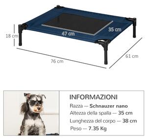PawHut Letto Rialzato per Cani, Cuccia da Viaggio Animali Domestici fino 18kg, Campeggio, Impermeabile - 76x61x18cm