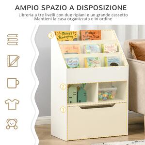 HOMCOM Piccola Libreria per Bambini con Ripiani e Cassetto in MDF, 60x29.9x90cm, Bianco