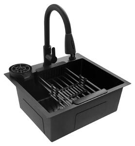 Lavello da cucina, rubinetto estraibile, multifunzione, nero