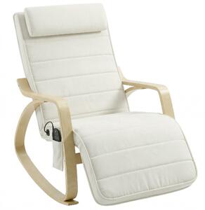 HOMCOM Poltrona a Dondolo con Massaggio e Riscaldamento, poggiatesta e poggiapiedi, Sedia con Rivestimento in Velluto, 67x106x92 cm, Bianco e Crema | Aosom Italy