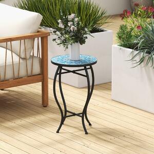 Costway Set di 2 tavolino laterale per patio con mosaico decorativo, Tavolino rotondo da 35cm con piano in piastrelle di ceramica Blu