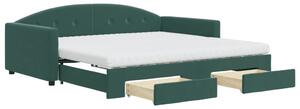 Divano Letto Estraibile Cassetti Verde Scuro 100x200cm Velluto