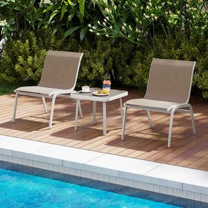 Costway Salotto da esterno a 3 pezzi con 2 sedie ergonomiche e tavolino quadrato, Set salottino da giardino in acciaio e tessuto