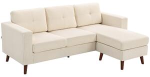 HOMCOM Divano 3 Posti Angolare a forma a L, Chaise Longue Reversibile E Effetto Velluto a Coste, 192x137x84 cm, Bianco e Crema | Aosom Italy