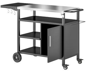 Outsunny Carrello per Barbecue con Piano Pieghevole e Ganci in acciaio inossidabile da Giardino, 127x51x84 cm, Nero | Aosom Italy