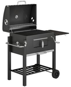 Outsunny Barbecue a Carbone con Ruote, Coperchio Griglie in acciaio inossidabile e Termometro, 113x65x108 cm, Nero | Aosom Italy