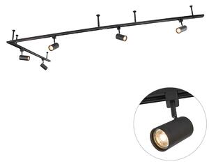 Sistema di illuminazione a binario sospeso moderno con 5 faretti neri monofase - Iconic Jeana