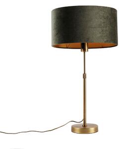 Lampada da tavolo bronzo con paralume ovale in velluto verde 35cm - Parte