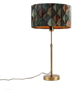 Lampada da tavolo bronzo con paralume ovale in velluto motivo a foglie 35cm - Parte