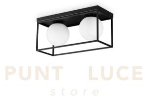 Lingotto lampadario da soffitto nero sfera bianca 2 luci attacco e14