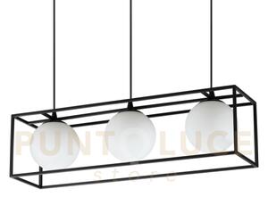 Lingotto lampadario sospeso nero sfera bianca 3 luci attacco e14