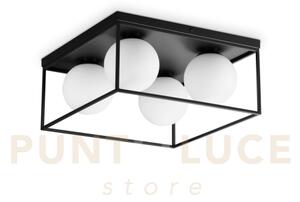Lingotto lampadario da soffitto nero sfera bianca 4 luci attacco e14