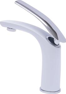 Miscelatore per lavabo, struttura in ottone, design monocomando ergonomico, BIANCO