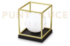 Lingotto lampada da tavolo 1 luce attacco e14 ottone-nero sfera bianca