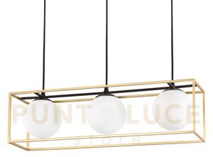 Lingotto lampadario sospeso nero-ottone sfera bianca 3 luci attacco