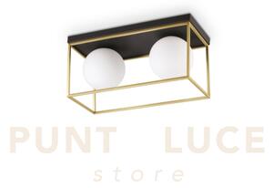 Lingotto lampadario da soffitto nero-ottone sfera bianca 2 luci att
