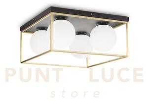 Lingotto lampadario da soffitto nero-ottone sfera bianca 4 luci att