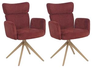 Set di 2 sedie da pranzo HWC-N11, sedia girevole con meccanismo di ritorno automatico, rivestita in tessuto bouclé (350g/m²), Öko-Tex, colore bordeaux, gambe effetto legno