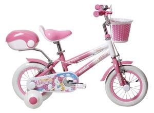 Bicicletta per Bambine Unicorn 12 Pollici con Stabilizzatori Bauletto e Cestino Rosa Rosa