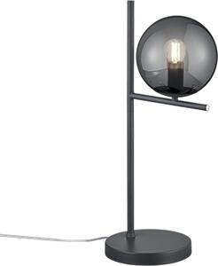 Lampada da comodino di design, antracite, con paralume sferico in vetro fumé, per la camera da letto