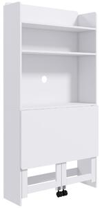 HOMCOM Scrivania Pieghevole con Libreria, 2 Ruote e 4 Ripiani, Tavolo Salvaspazio Moderna con Foro Passacavi, 80x69x155 cm, Bianco | Aosom Italy