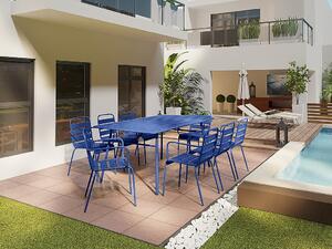 Sala da pranzo da giardino un tavolo L.200 cm e 8 poltrone impilabili in Metallo Blu notte - MIRMANDE di MYLIA