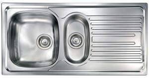 Lavello incasso inox piano dx 2 vasche sx cm 100x50 con sifone e piletta ATLANTIC