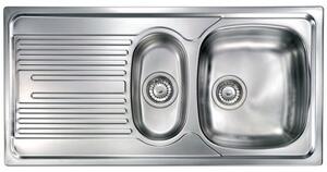 Lavello incasso inox piano sx 2 vasche dx cm 100x50 con sifone e piletta ATLANTIC