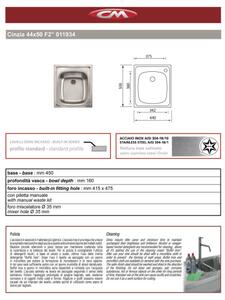 Lavello incasso inox 1 vasca 44X50 con sifone e piletta CINZIA