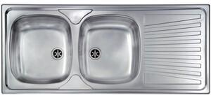 Lavello incasso inox piano dx 2 vasche sx cm 116x50 con sifone e piletta MONDIAL