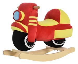 Dondolo Per Bambini In Legno Moto In Peluche 60x25,5x48 Cm Con Suoni Rosso E Giallo