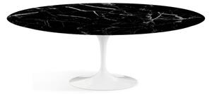 Fedele riedizione del tavolo ovale tulip con piano in marmo di carrara o in laminato, materiale piano marmo nero marquinia, misure piano oval 160x85 , colore base alluminio bianco lucido