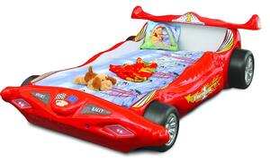 Lettino per bambini o bambine in mdf a forma di auto da f1, colore rosso