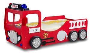 Lettino camion sam il pompieri fire truck single in mdf per bambini con luci sul tettino