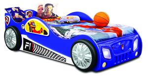 Lettino per bambini come una vera auto tuning in mdf con luci nei fari, colore blu