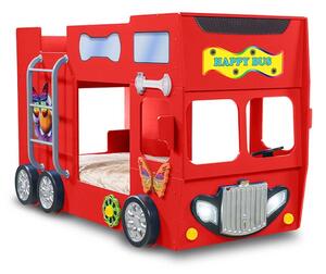 Lettino happy bus a castello per bambini in mdf con reti e materassi inclusi, colore rosso