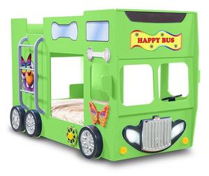 Lettino happy bus a castello per bambini in mdf con reti e materassi inclusi, colore verde