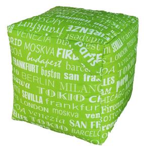 Pouf sacco cubo impermeabile per esterni con stoffa città del mondo, colore stoffa city verde